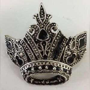 VINTAGE MARCASITE STYLE SILVERTONE CROWN BROOCH PIN PENDANT COMBO